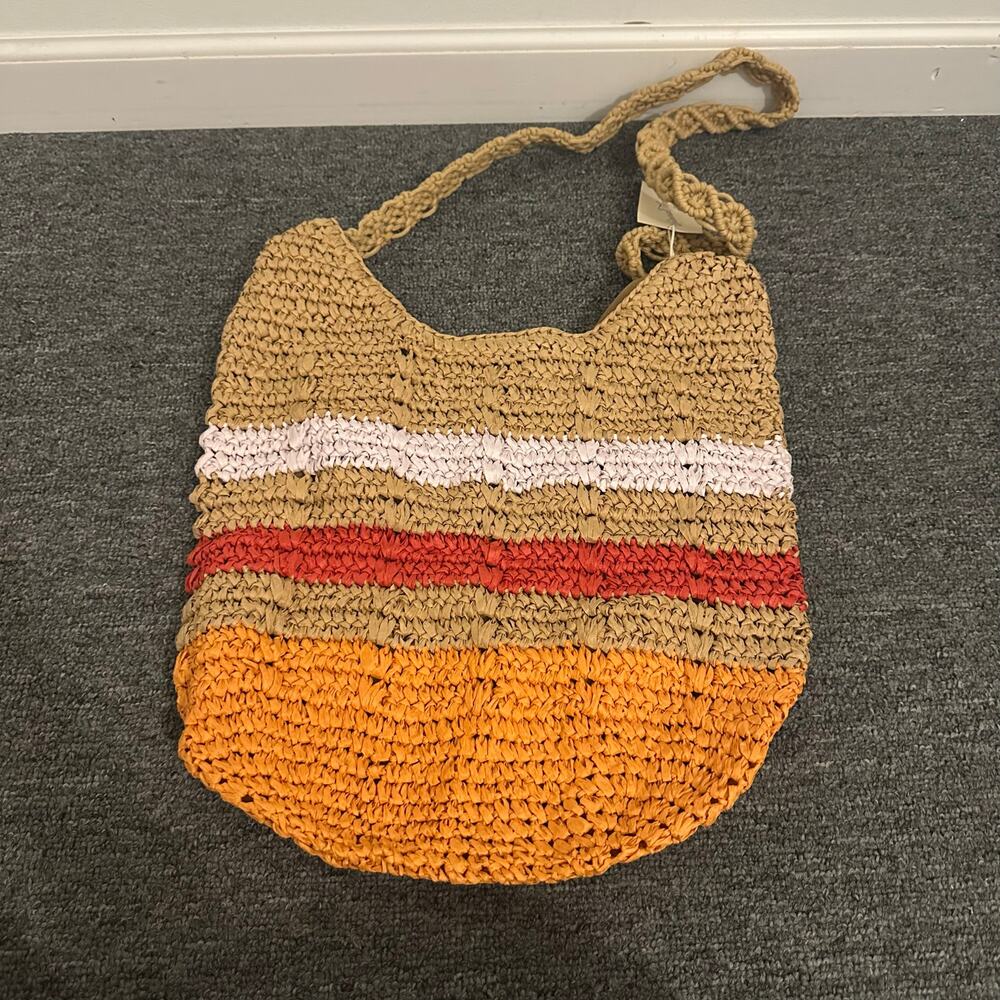Universal Thread Striped Straw Shoulder Bag Crossbody Handbag Multicolor Boho